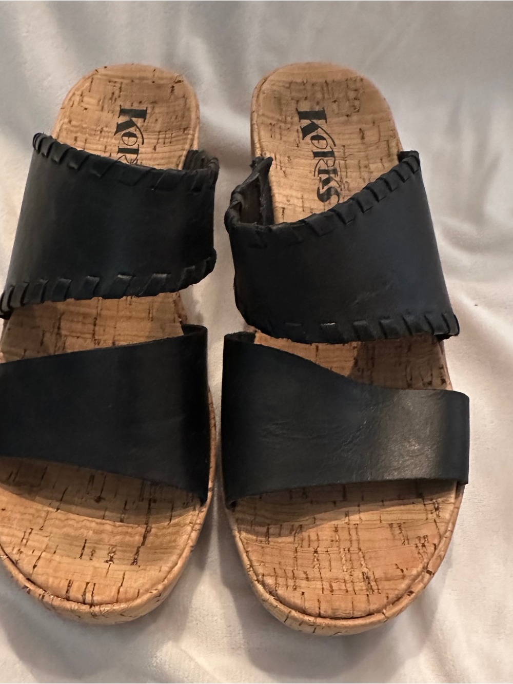 Kork-Ease Black Leather Cork Double-Strap Slide Sandals - Women